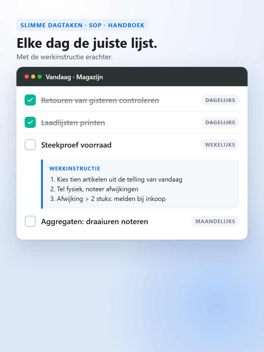 Slimme dagtaken: de afvinklijst van vandaag met de werkinstructie erachter